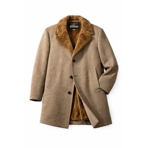 Vintage Palace Clothiers Wool Coat Mens 44R Tan Faux Fur Lined Jacket